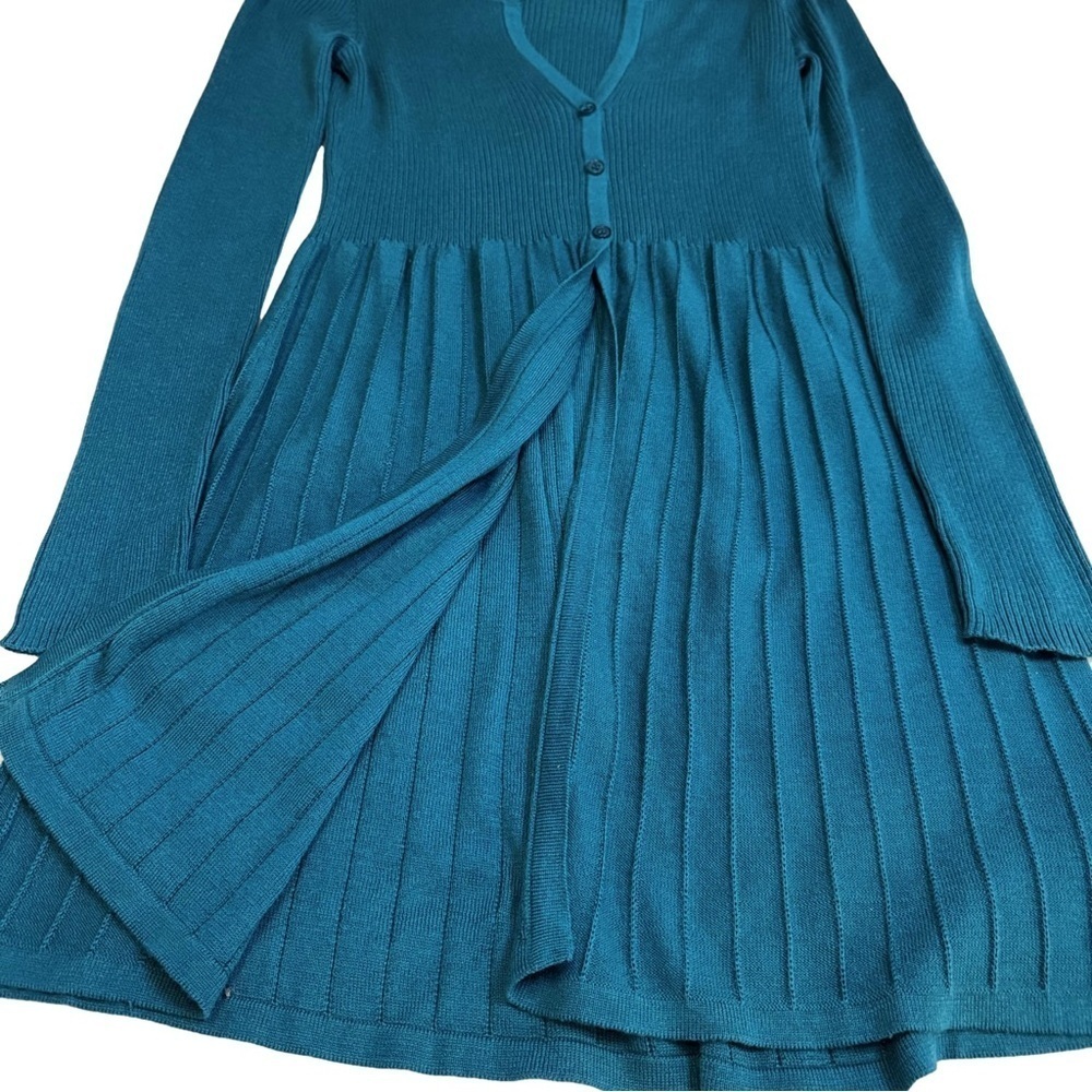 DIALOGUE Teal Cardigan Sweater Top Size XS Fit and Flare Long Sleeve 3 Buttons - Picture 7 of 12